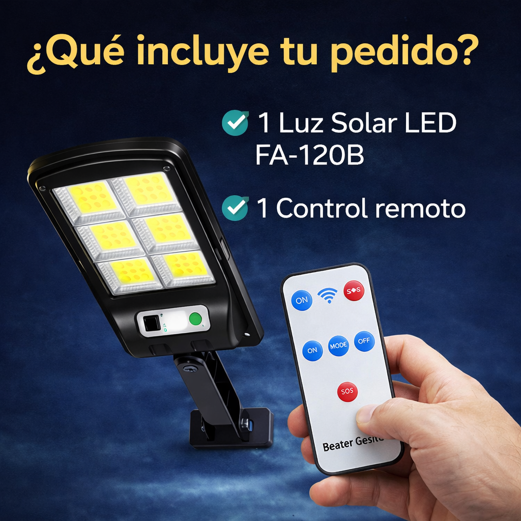 LUZ SOLAR LED CON SENSOR DE MOVIMIENTO Y CONTROL REMOTO
